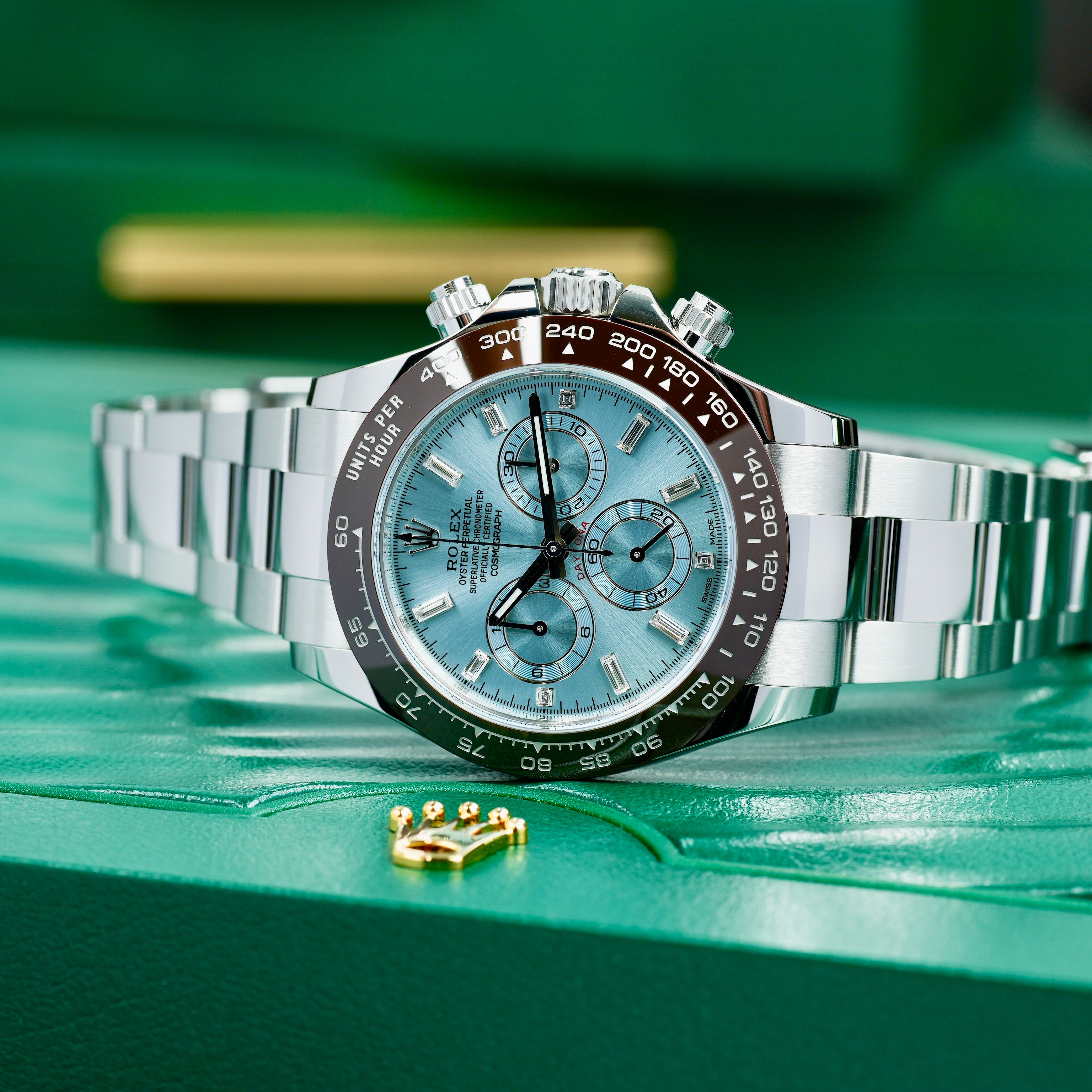 Rolex Daytona Ice Blue Platinum Baguette 116506 40mm – JJ Timepiece Co