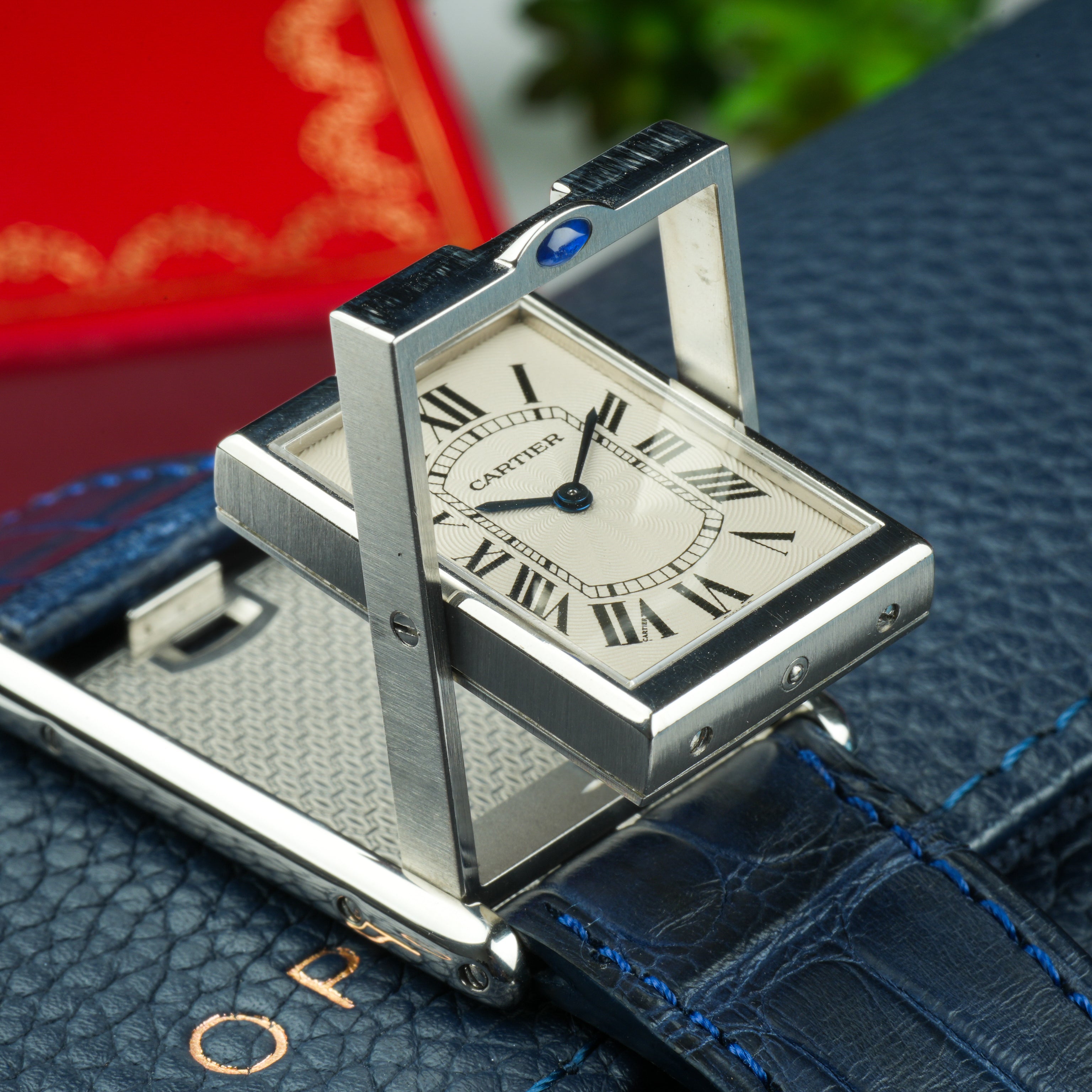 Cartier Tank Basculante Mecanique 2390 Blue Alligator Strap – JJ