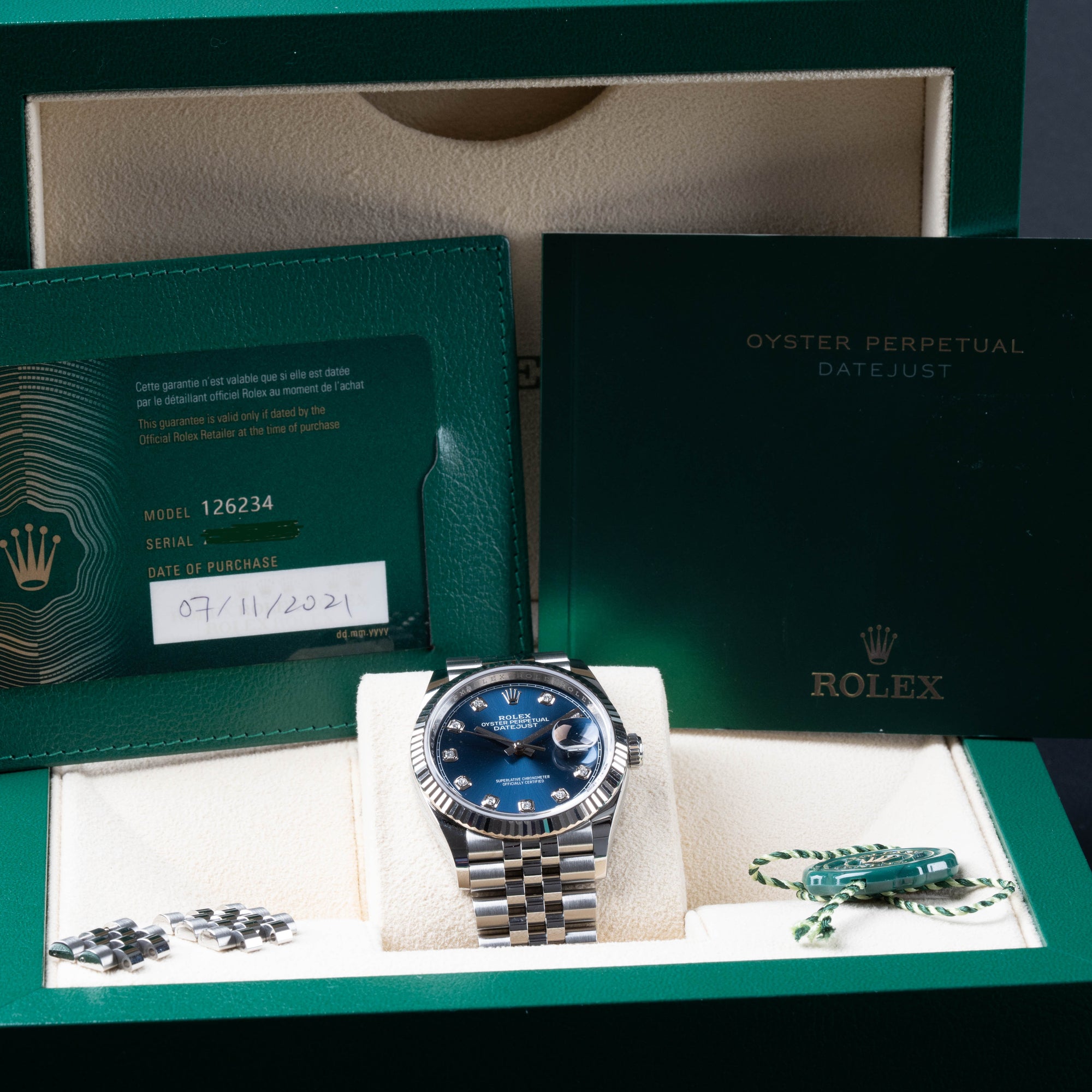 Rolex Datejust Blue Diamond 36mm Box & Paperwork