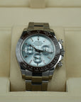 Rolex Daytona Ice Blue Platinum Baguette 116506 case lug front