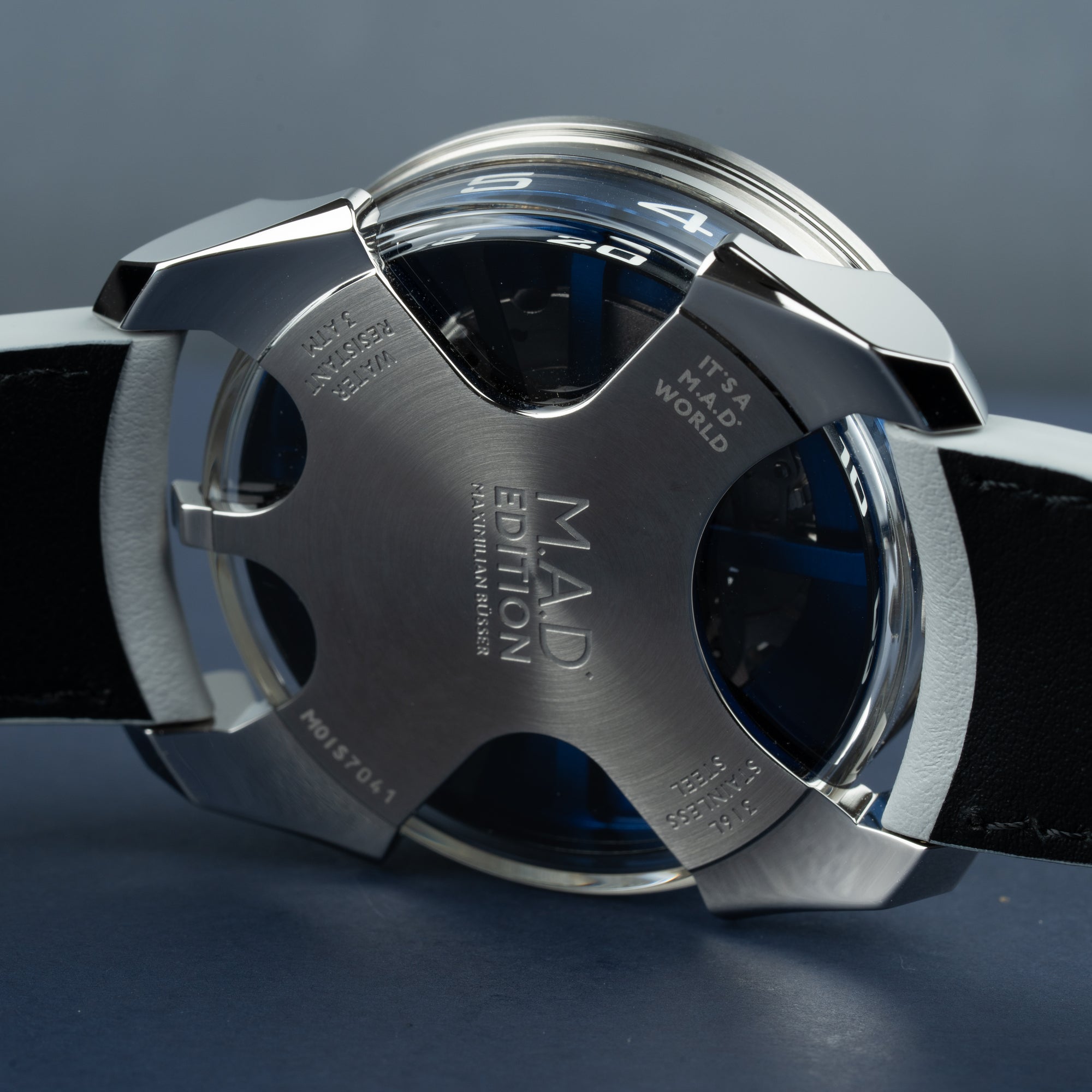 MB&amp;F M.A.D. 1 Editions Blue 42mm Caseback Closeup