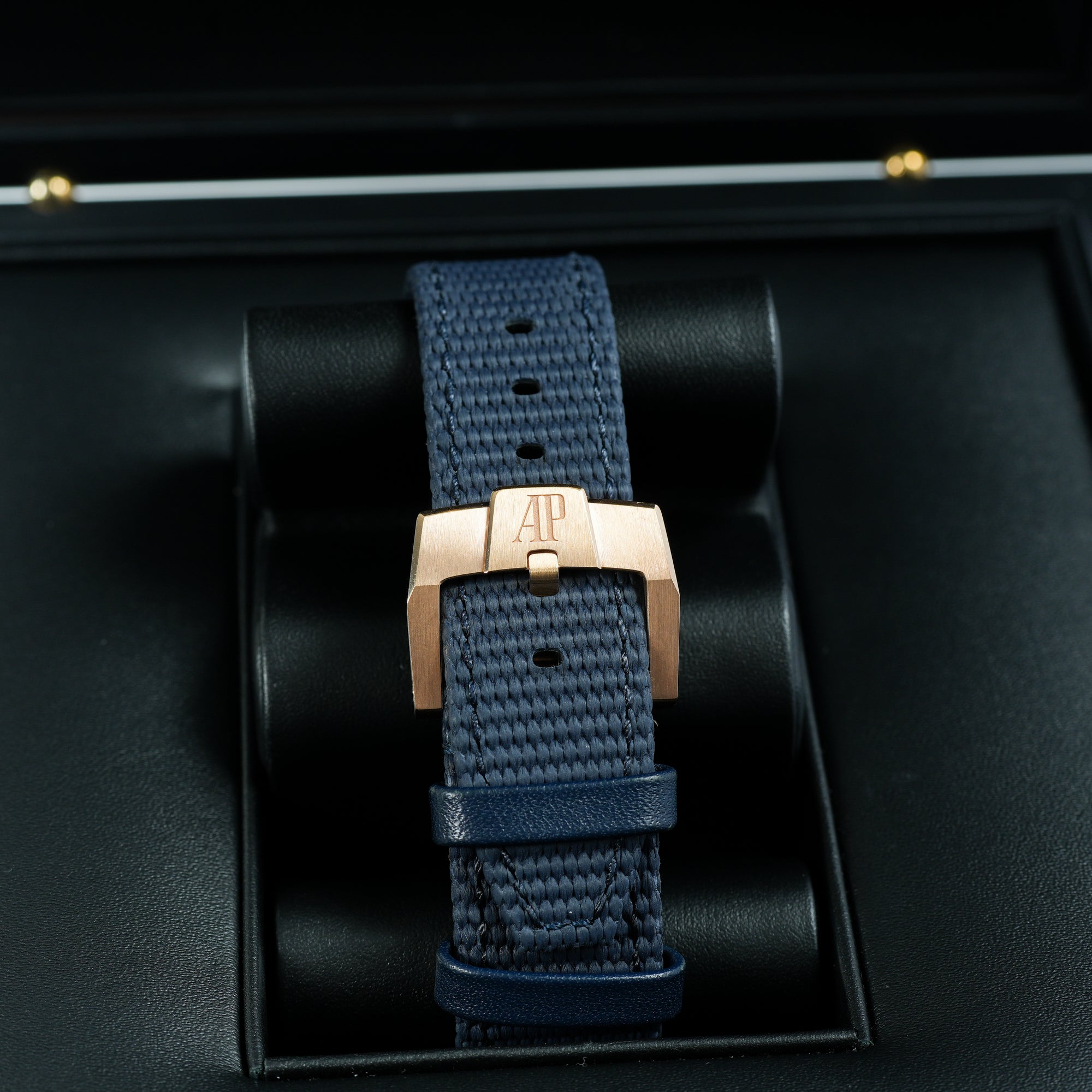 Audemars Piguet Code 11.59 Smoked Blue Dial Rose Gold 15210OR.OO.A028CR.01 case strap tang buckle 