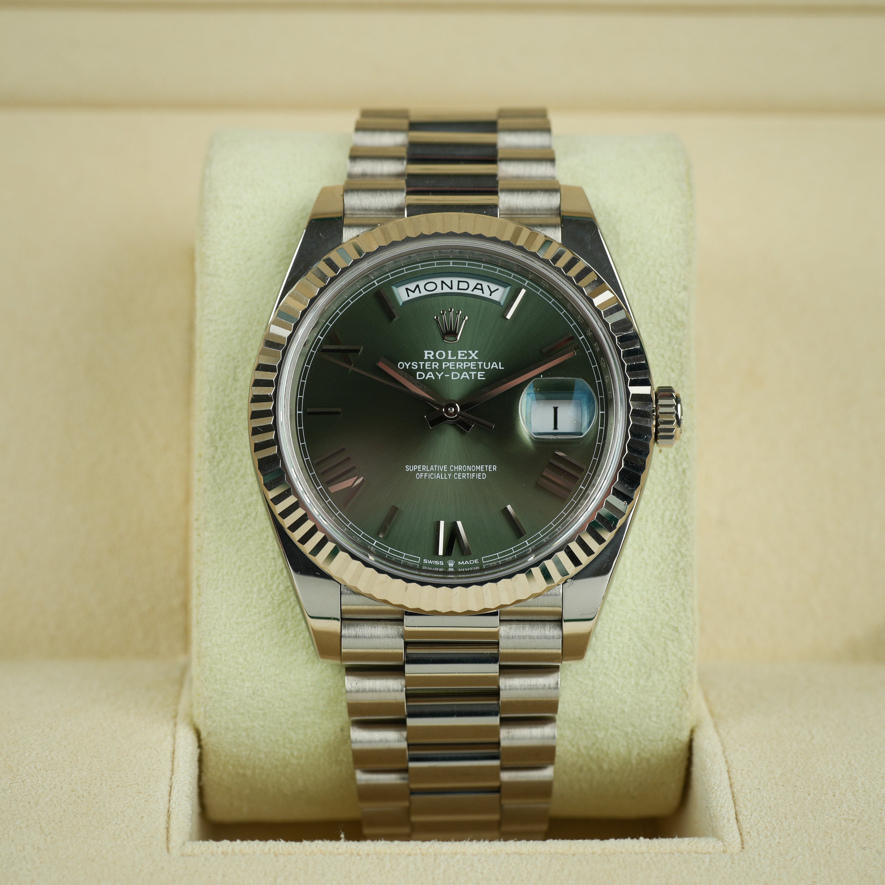Rolex Day-Date Olive 228239 White Gold 40mm – JJ Timepiece Co