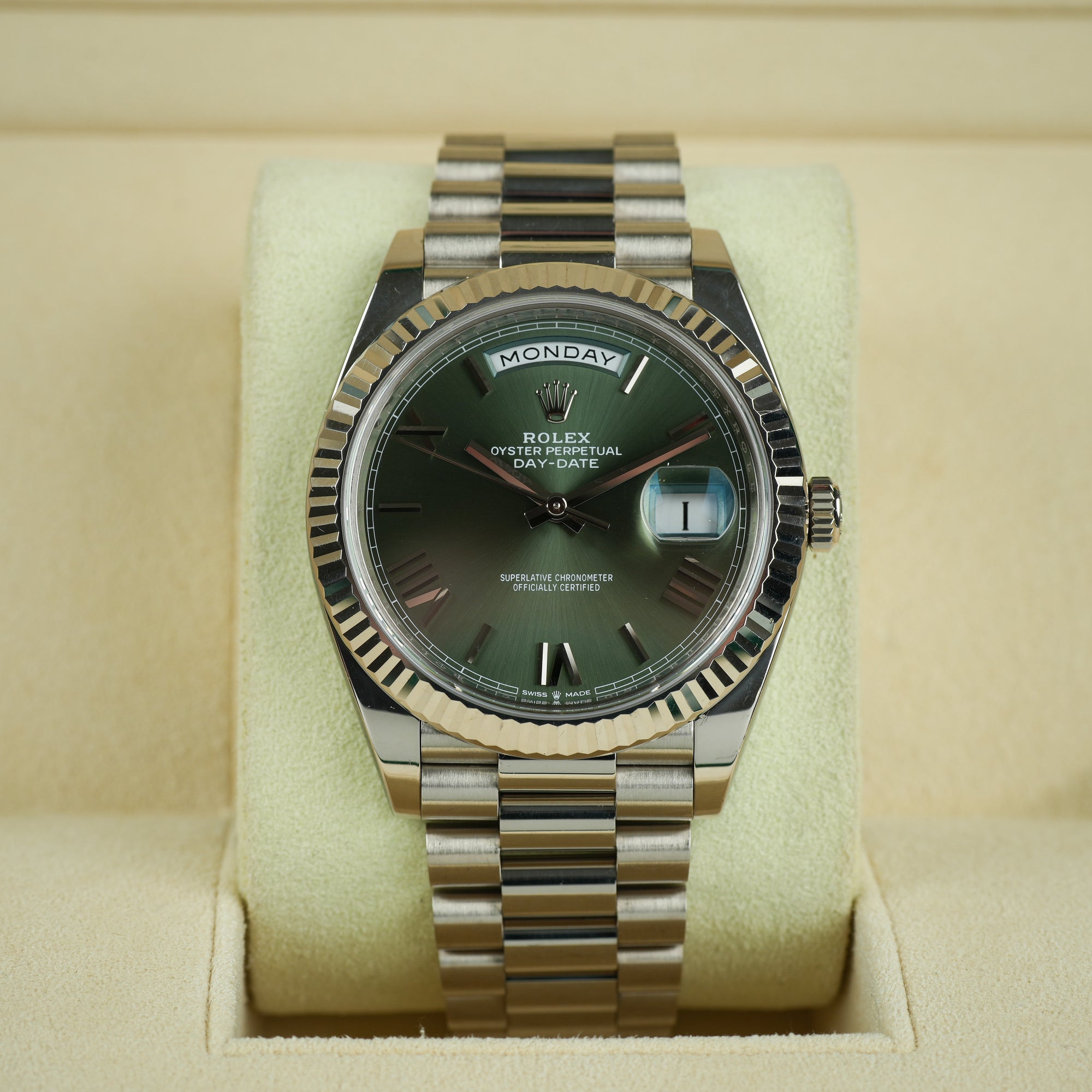 Rolex Day-Date Olive White Gold 40mm front