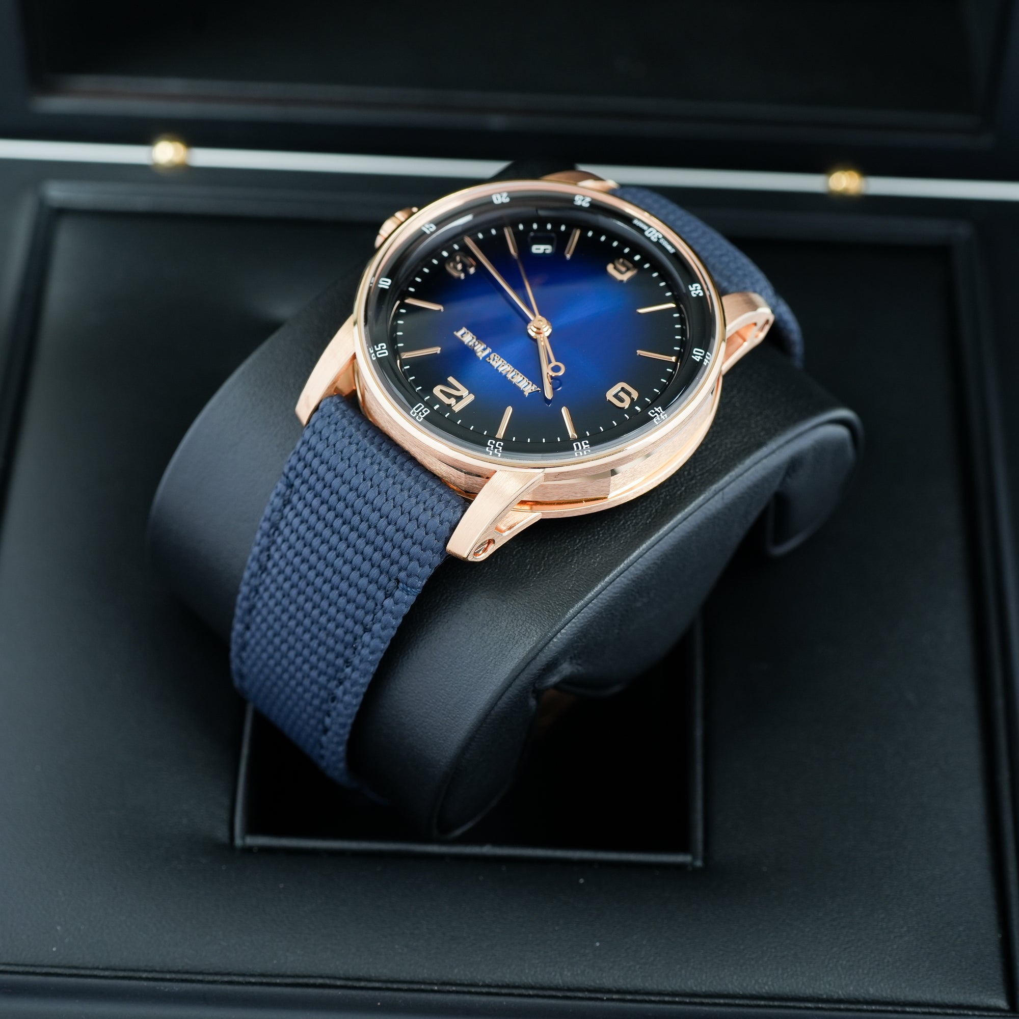 Audemars Piguet Code 11.59 Smoked Blue Dial Rose Gold 15210OR.OO.A028CR.01 case strap