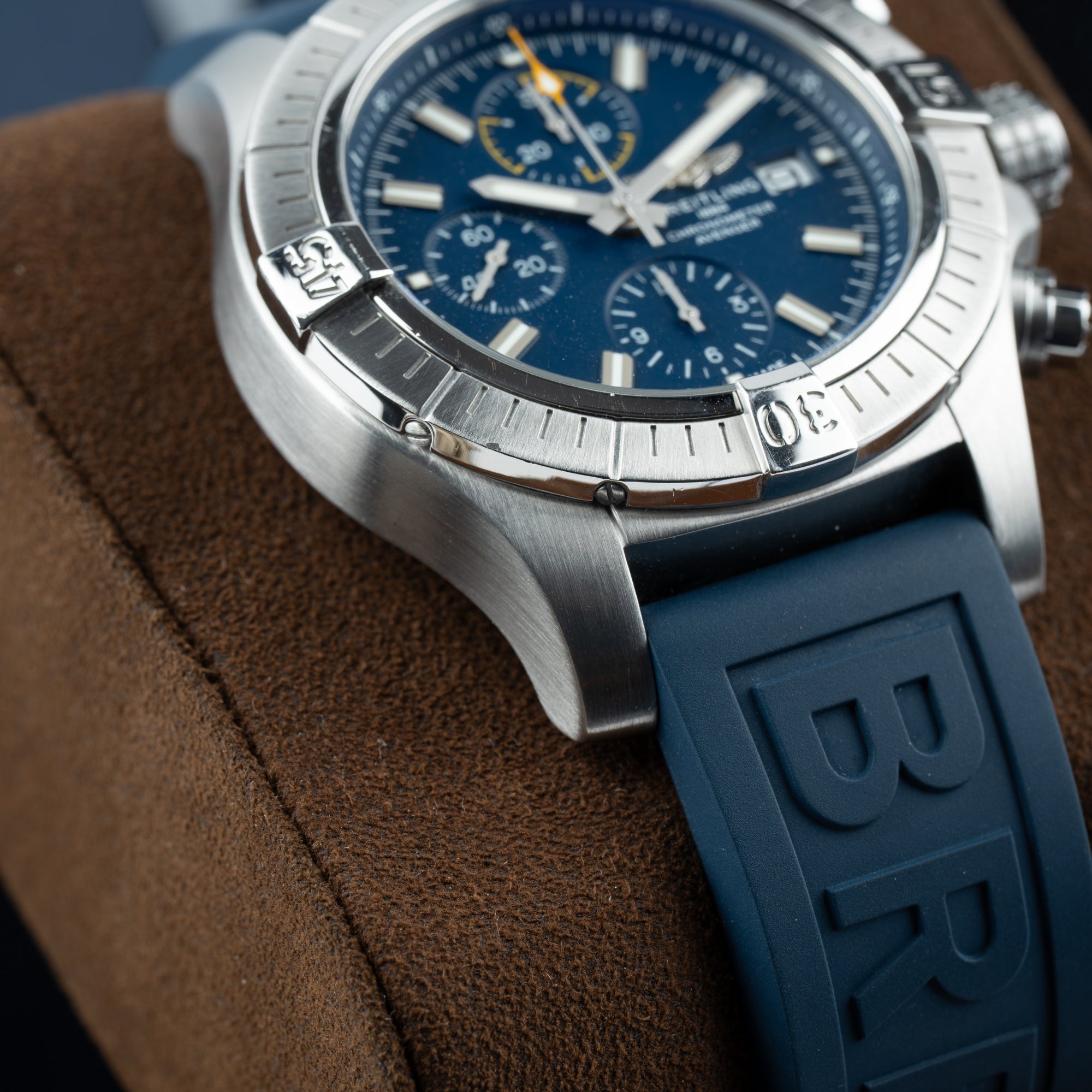 Breitling Avenger Chronograph 45 Blue Dial Closeup