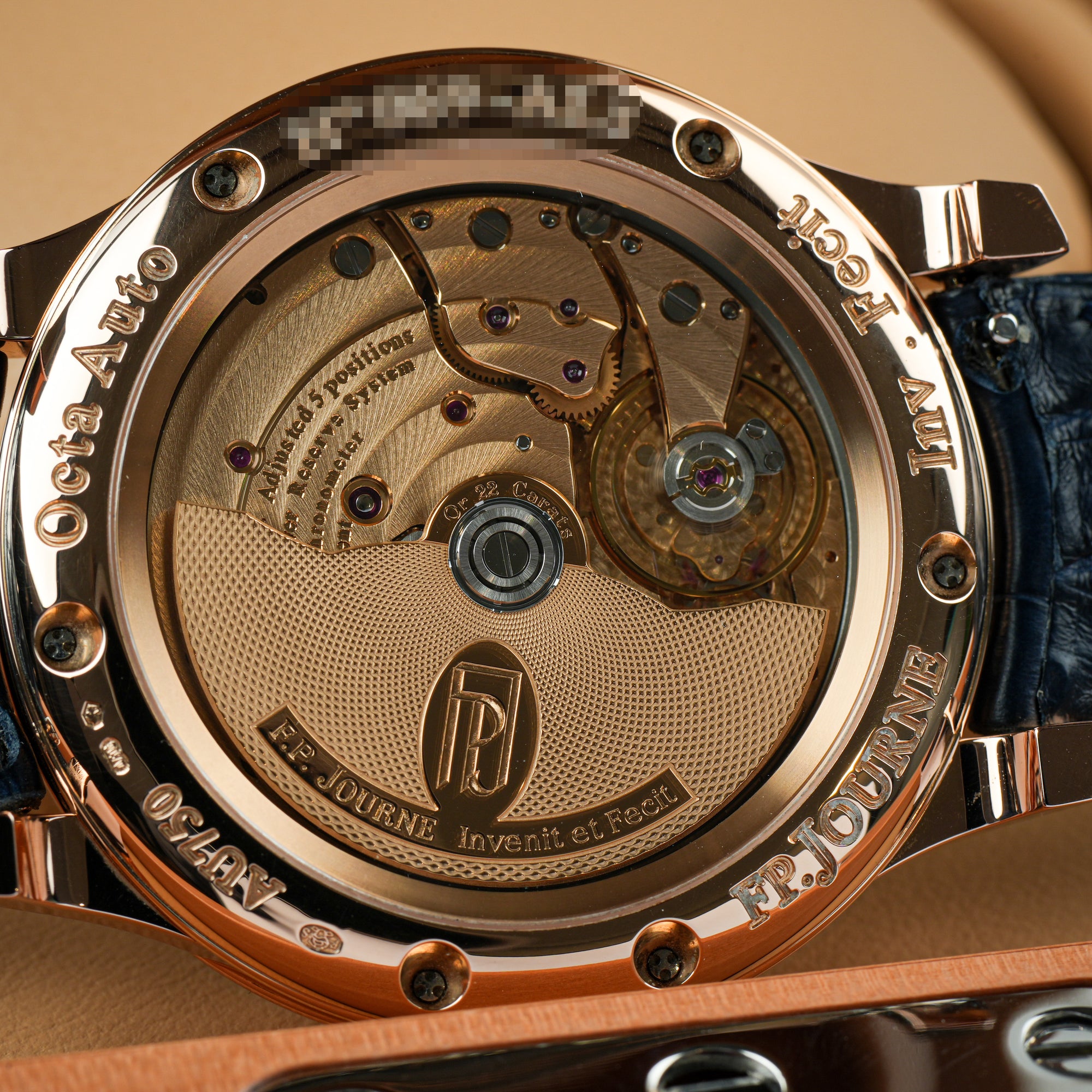 F. P. Journe Octa Automatique Lune Havana 42mm movement backside rose gold close up texture