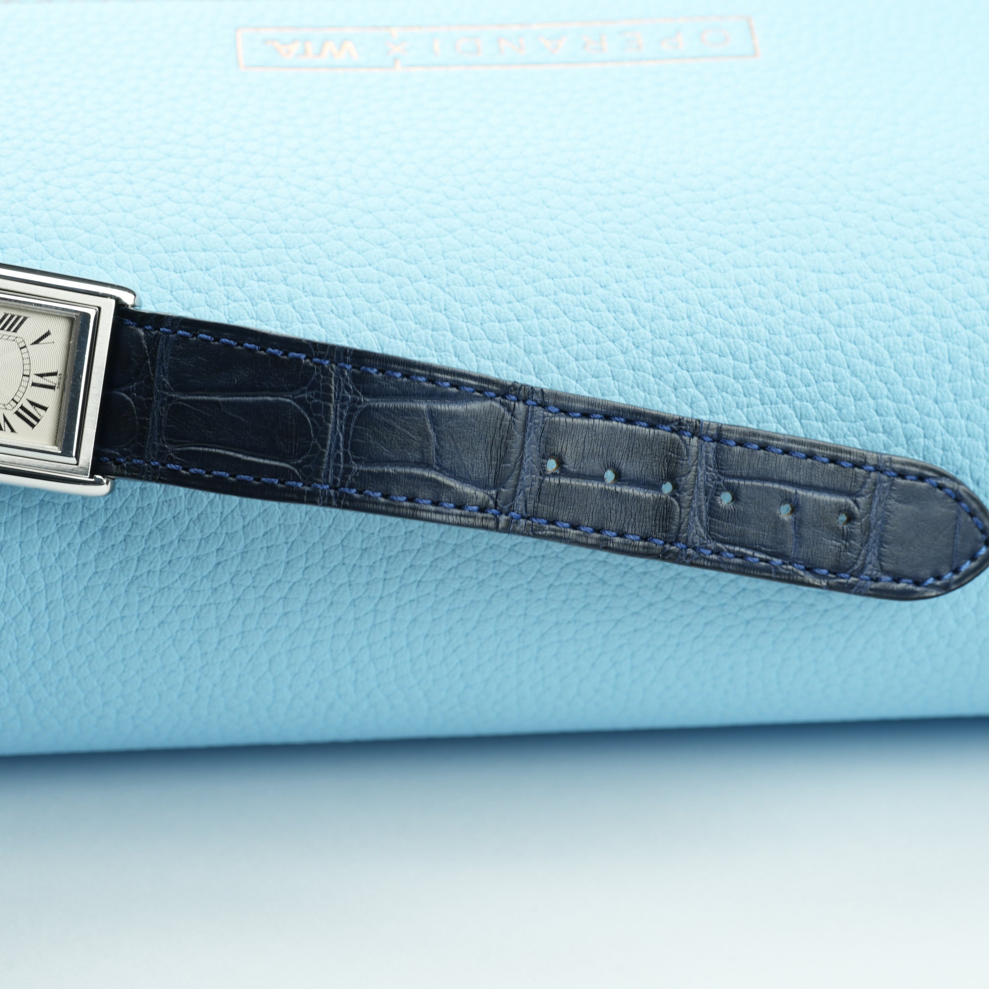 Cartier Tank Basculante Mecanique 2390 Blue Alligator Strap