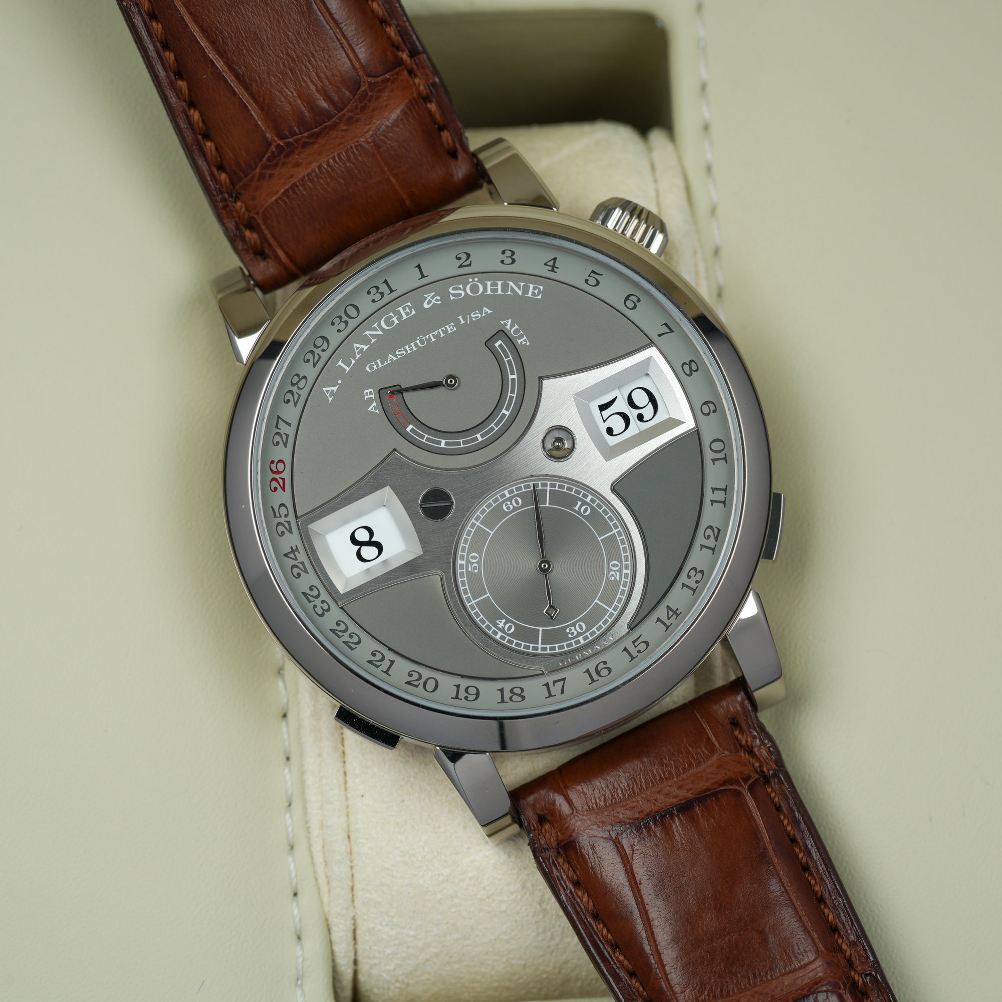 A. Lange & Söhne Zeitwerk Date 148.038 44mm dial front case lug
