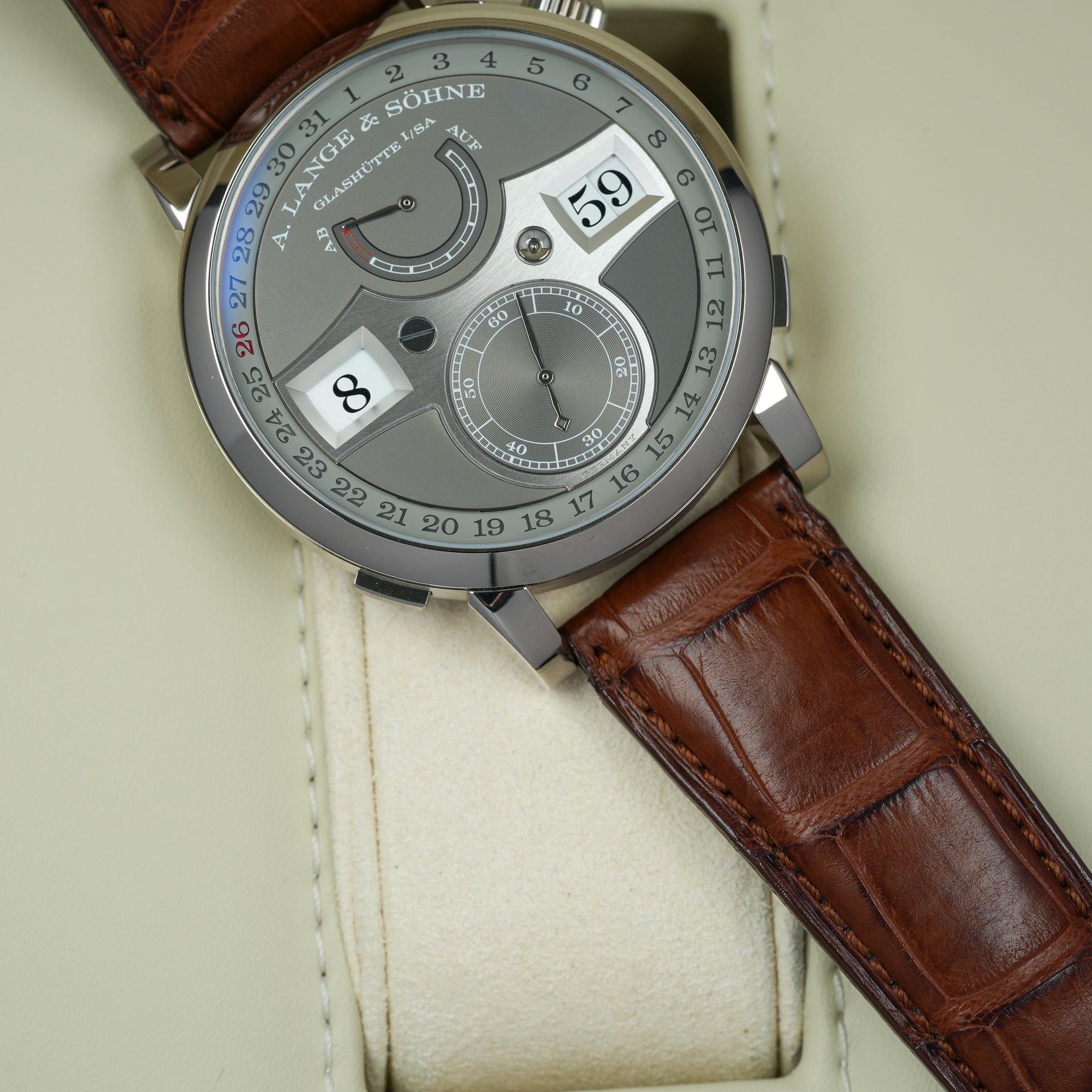 A. Lange & Söhne Zeitwerk Date 148.038 44mm dial front case lug