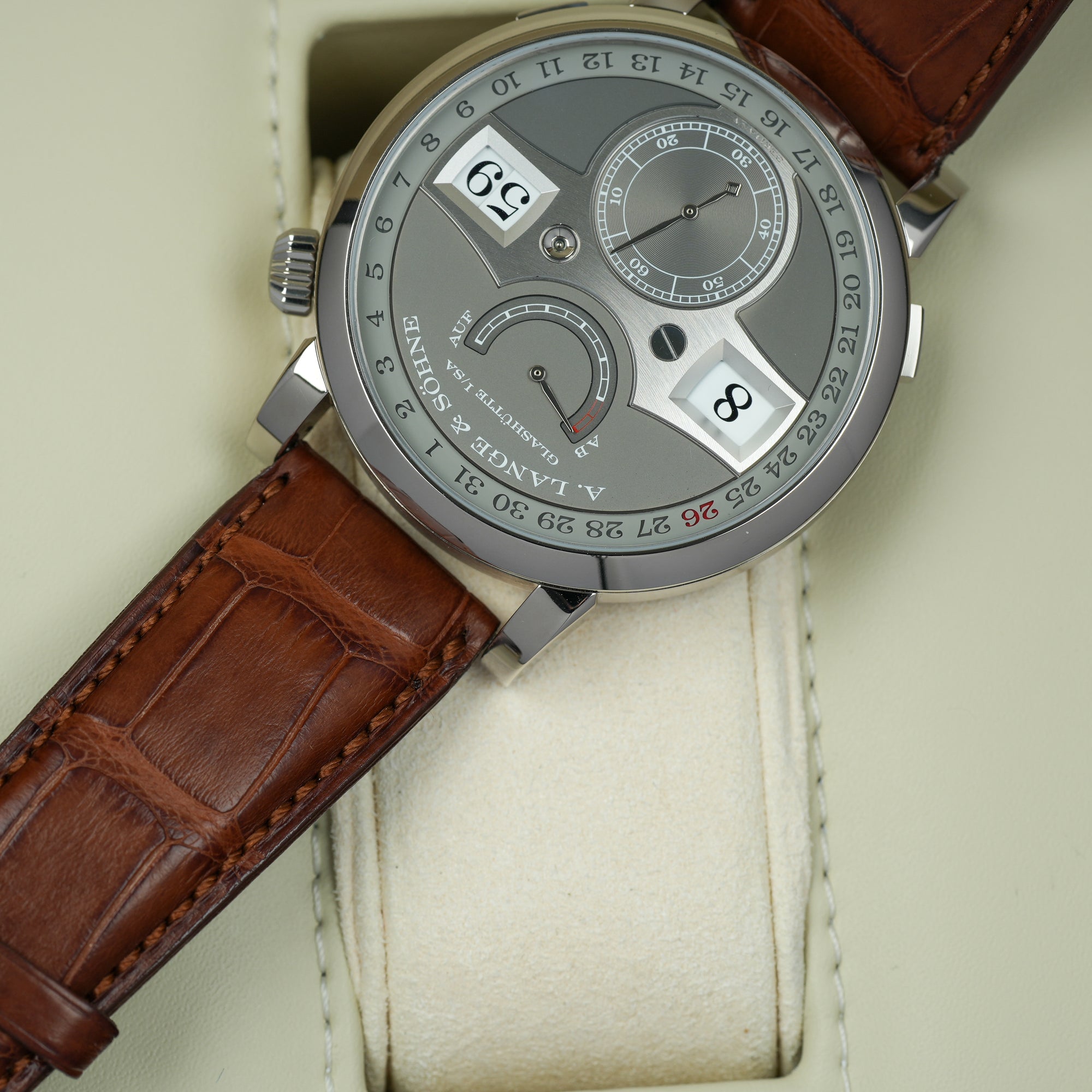 A. Lange & Söhne Zeitwerk Date 148.038 44mm dial front case lug