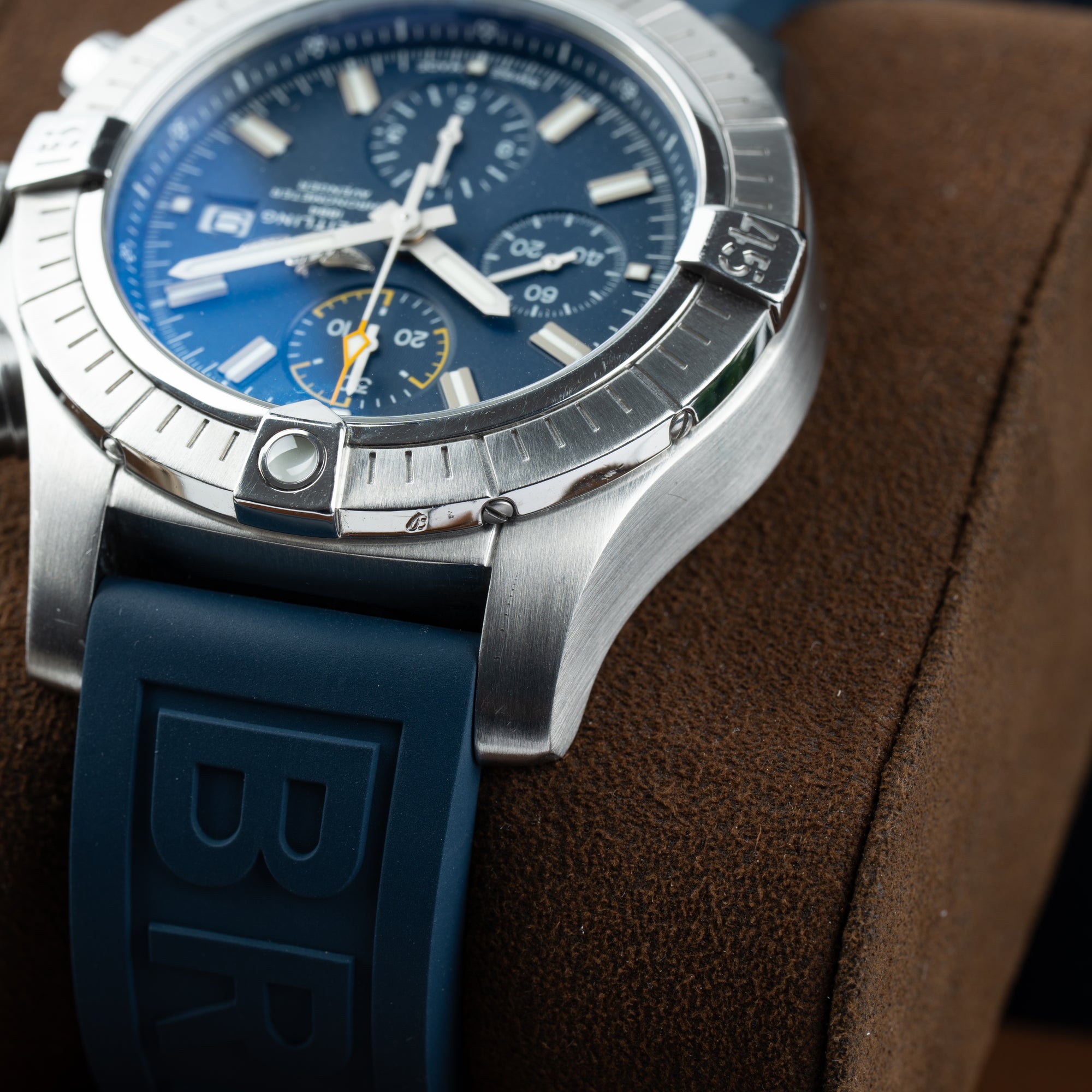 Breitling Avenger Chronograph 45 Blue Dial Closeup