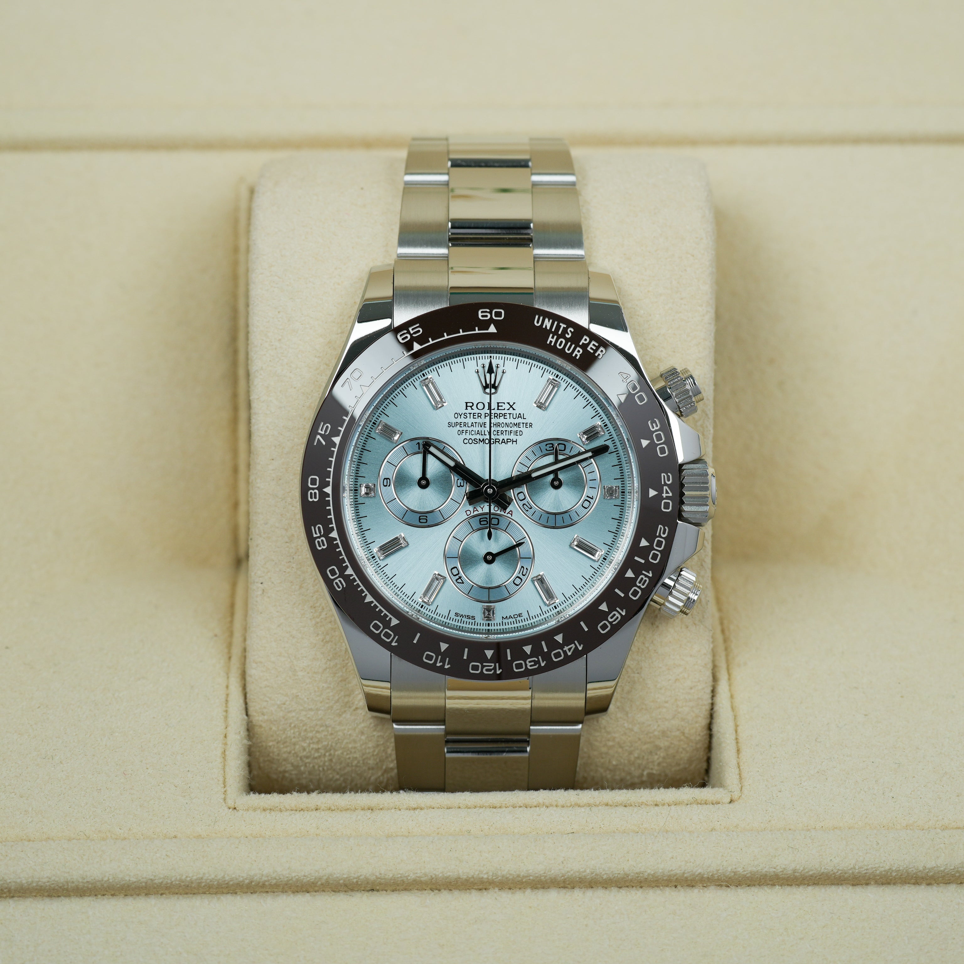 Rolex Daytona Ice Blue Platinum Baguette 116506 40mm – JJ Timepiece Co