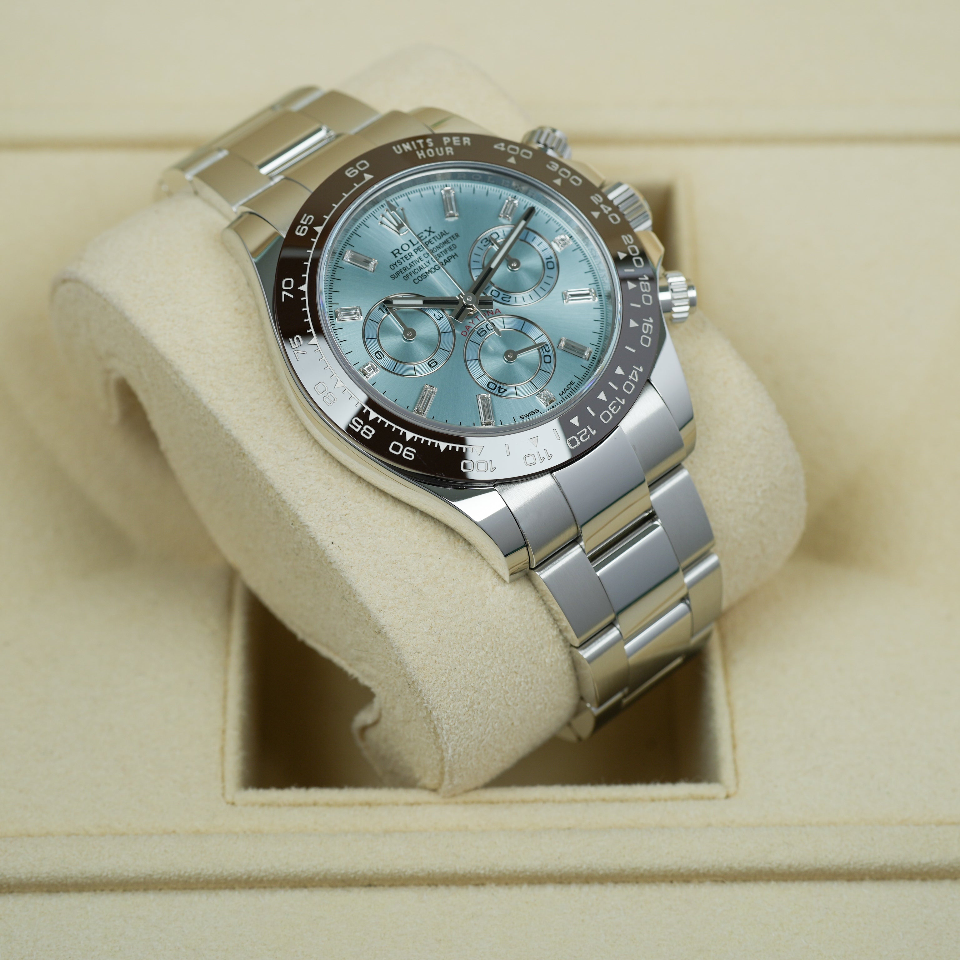 Rolex Daytona Ice Blue Platinum Baguette 116506 40mm – JJ Timepiece Co