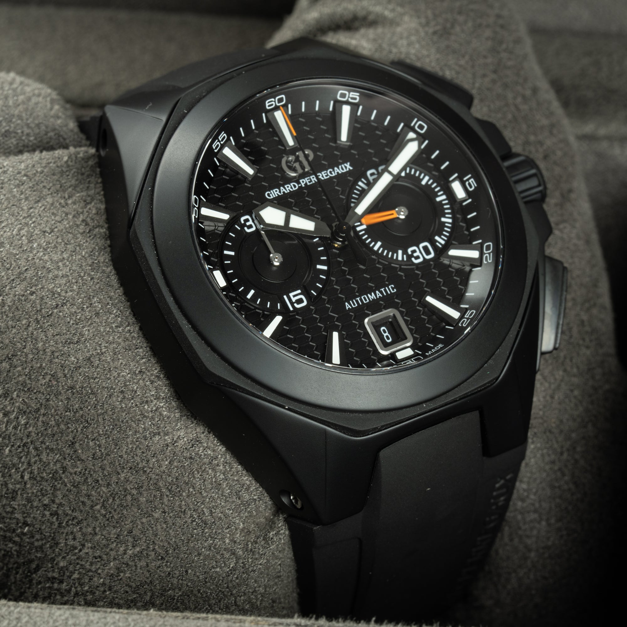 Girard Perregaux Chrono Hawk 44mm Closeup Black Dial and Case