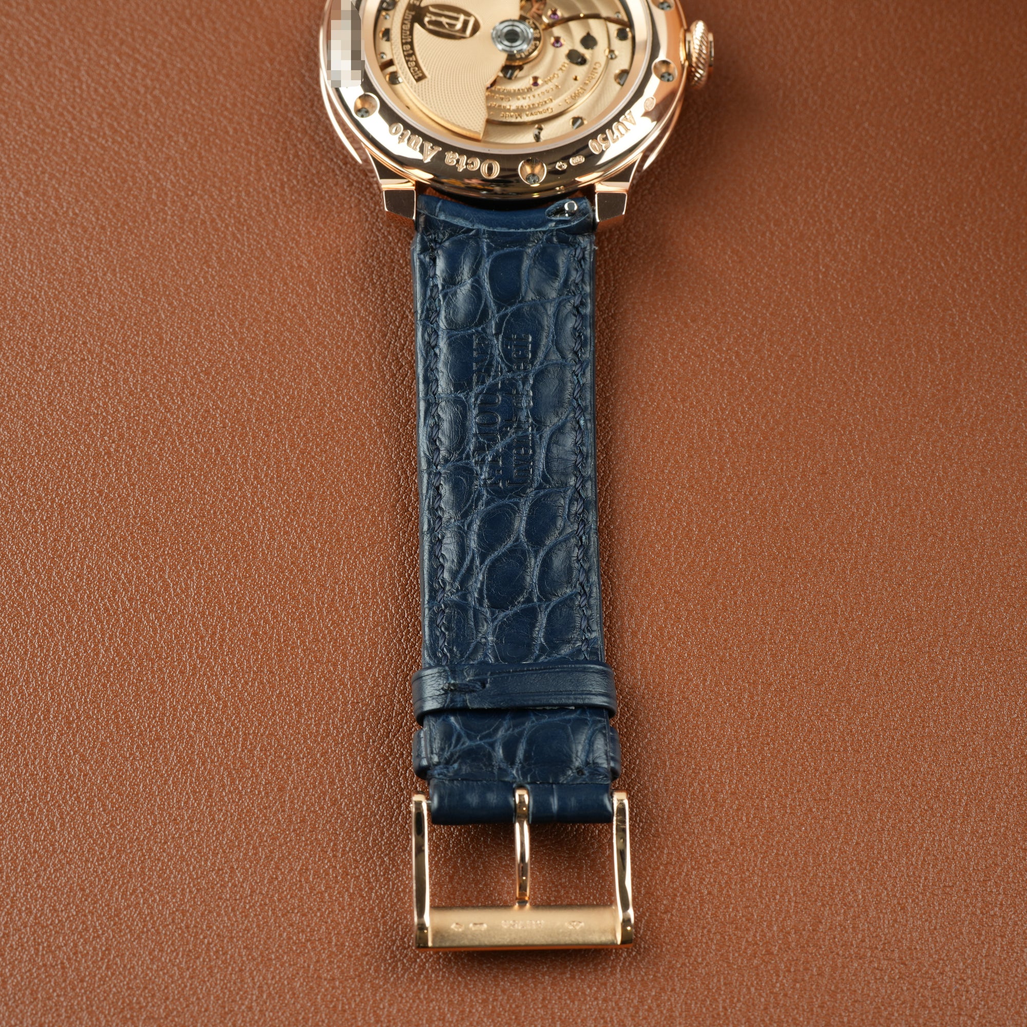 F. P. Journe Octa Automatique Lune Havana 42mm rose gold navy blue strap tang buckle