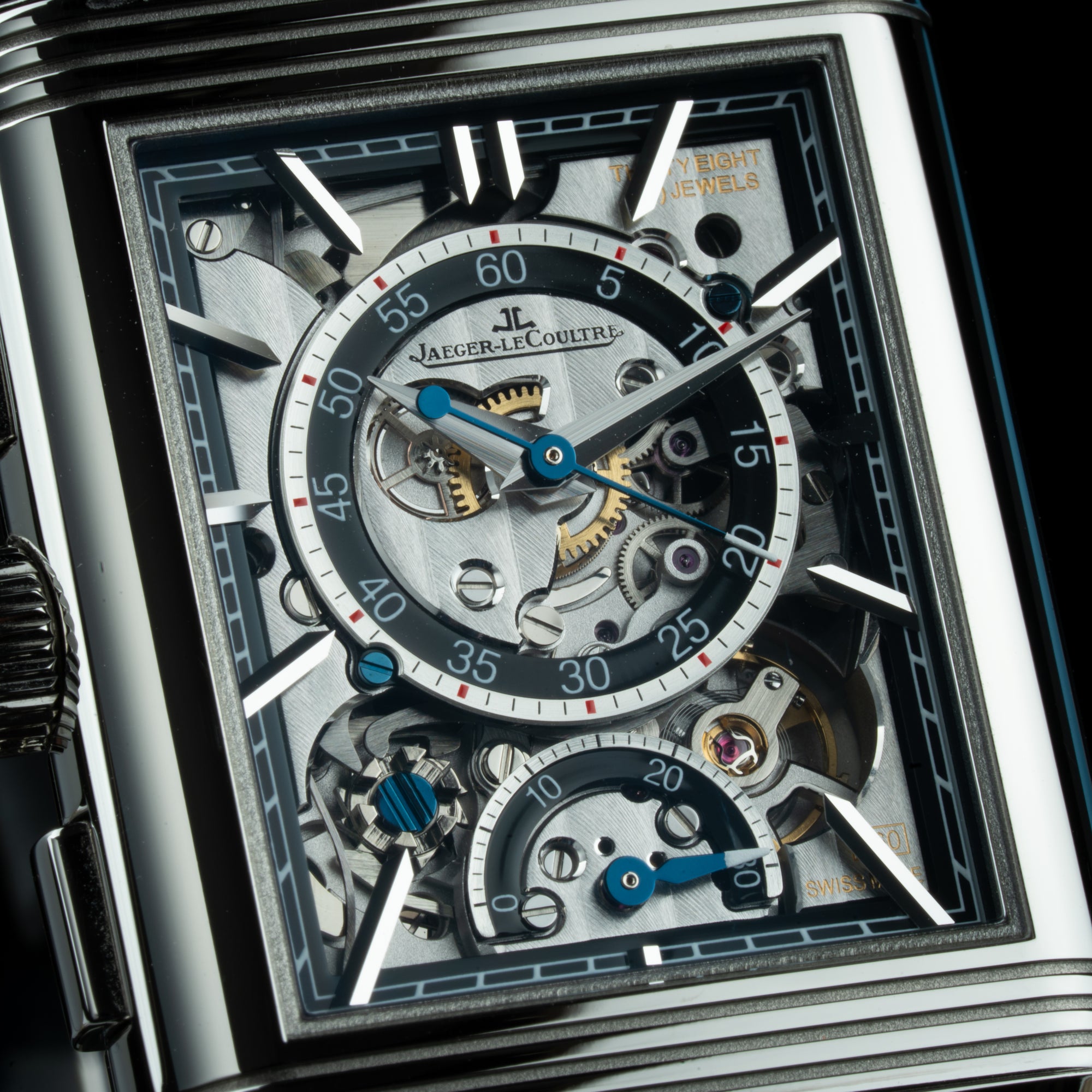 JLC Jaeger-LeCoultre Reverso Tribute Chronograph Skeleton Closeup