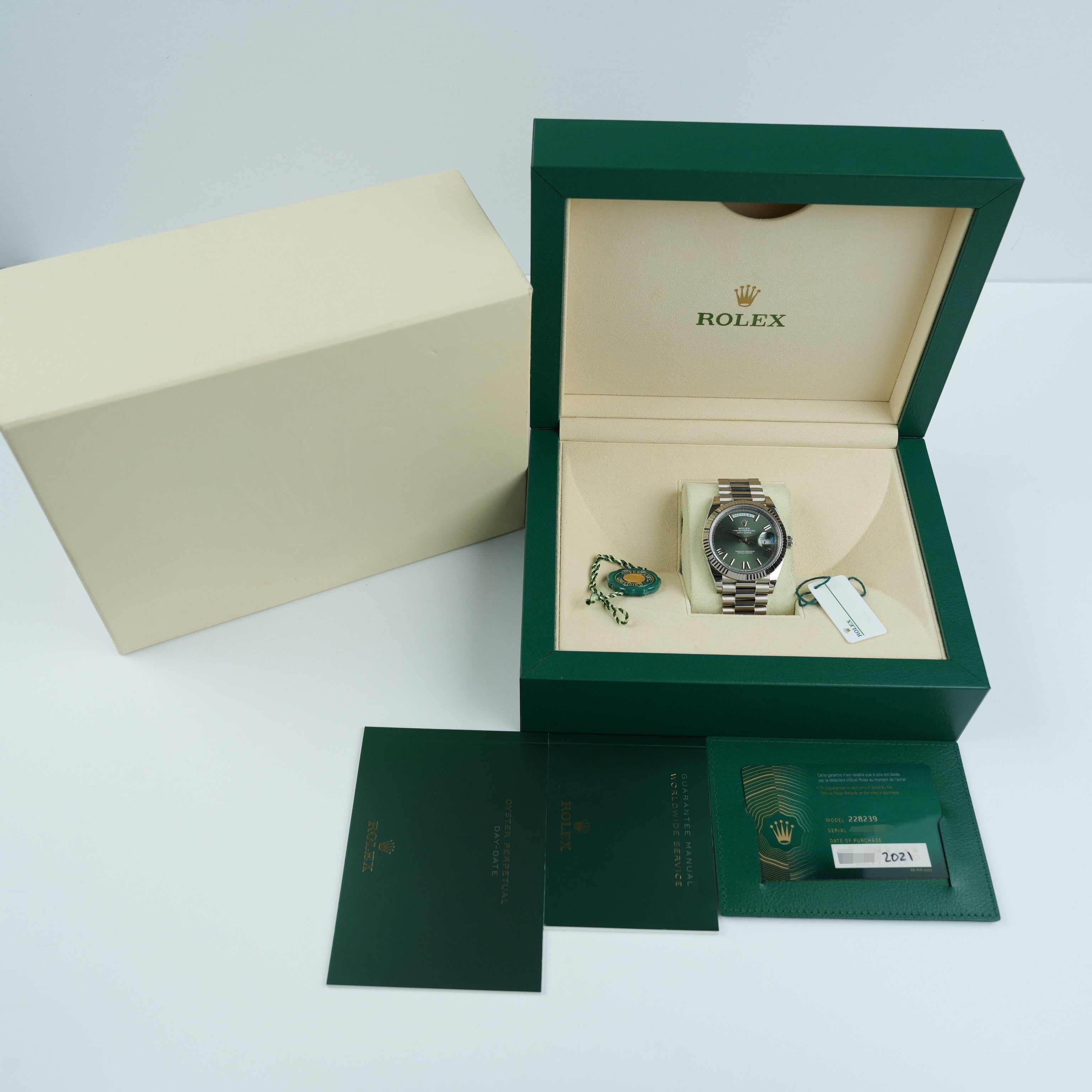 Rolex Day-Date Olive 228239 White Gold 40mm – JJ Timepiece Co